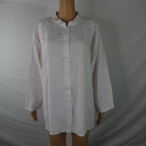 Hamel Irish Linen Embroidered Shamrock Lagenlook Plus Size Button Up Blouse Top